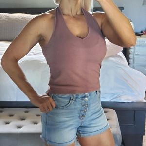 AE mauve halter crop top